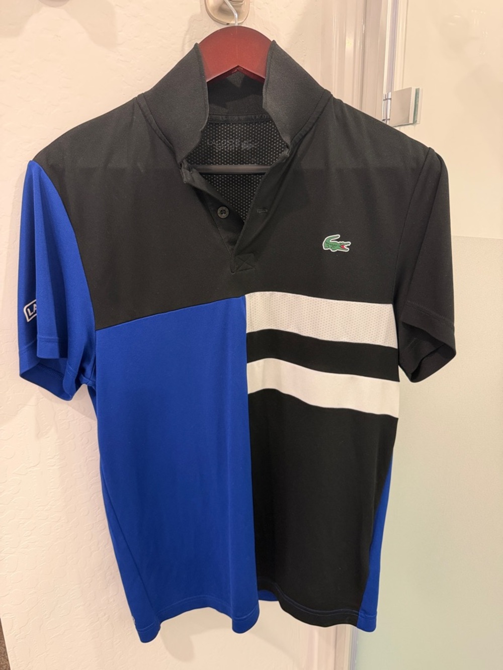 Lacoste Black, Blue & White Panel Tennis Polo